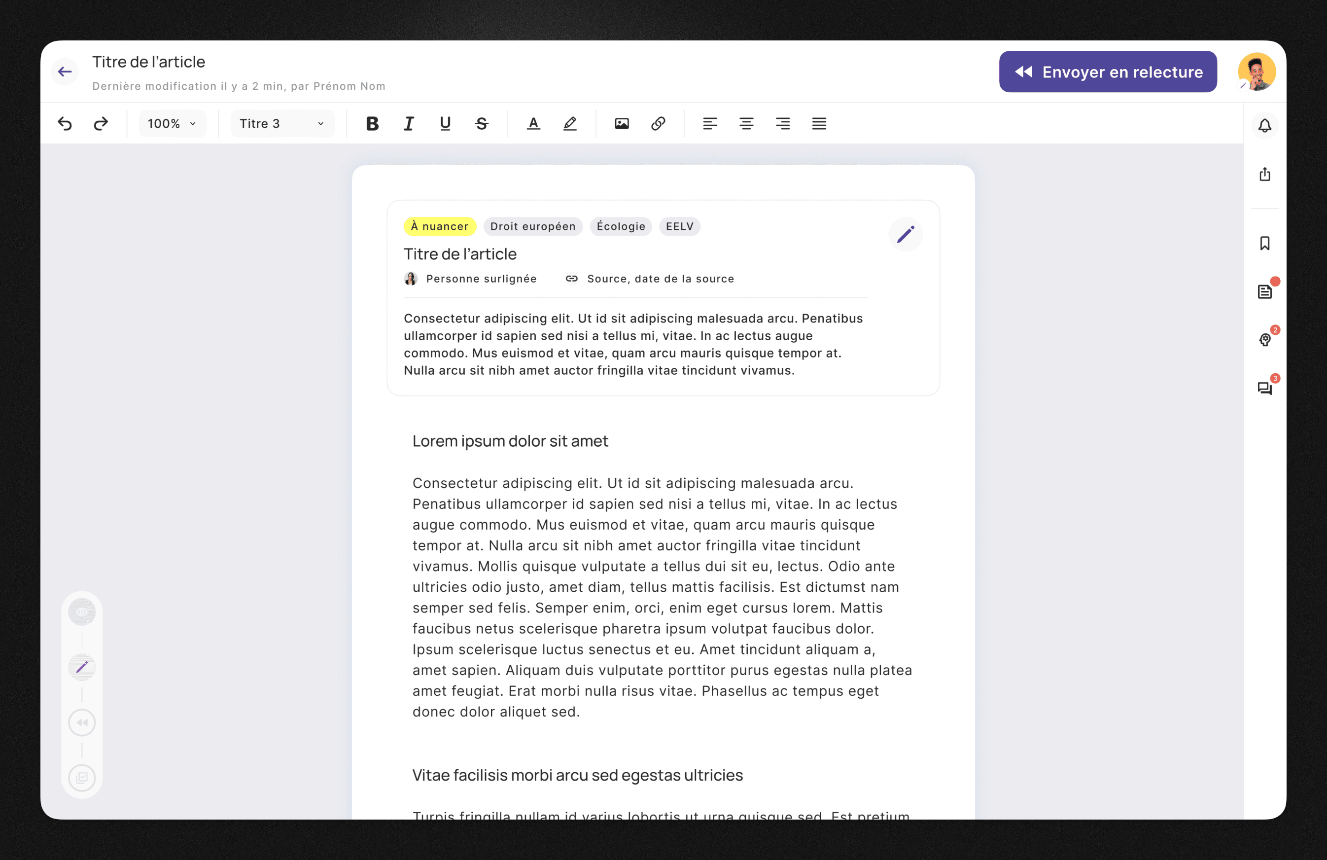 Article editing screen.