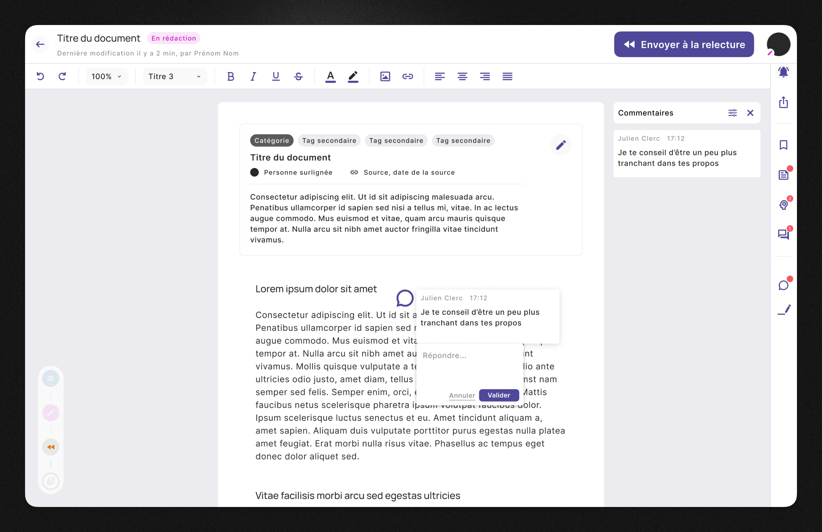 Article editing screen after revisions